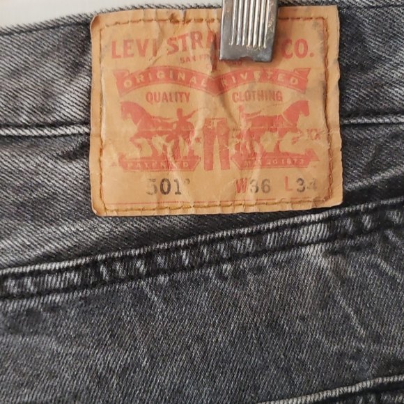 LEVI'S  501 Black Gray Stonewash Jeans 36x34 - Picture 6 of 10